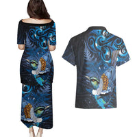 Aotearoa Matariki Couples Matching Puletasi and Hawaiian Shirt Maori Tribal with Silver Fern and Tui Bird Galaxy Style - Polynesian Pride