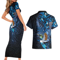 Aotearoa Matariki Couples Matching Short Sleeve Bodycon Dress and Hawaiian Shirt Maori Tribal with Silver Fern and Tui Bird Galaxy Style - Polynesian Pride