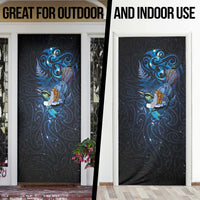 Aotearoa Matariki Door Cover Maori Tribal with Silver Fern and Tui Bird Galaxy Style - Polynesian Pride