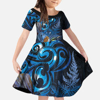 Aotearoa Matariki Family Matching Off The Shoulder Long Sleeve Dress and Hawaiian Shirt Maori Tribal with Silver Fern and Tui Bird Galaxy Style - Polynesian Pride