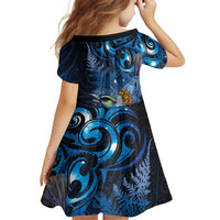 Aotearoa Matariki Family Matching Off The Shoulder Long Sleeve Dress and Hawaiian Shirt Maori Tribal with Silver Fern and Tui Bird Galaxy Style - Polynesian Pride