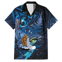 Aotearoa Matariki Family Matching Off The Shoulder Long Sleeve Dress and Hawaiian Shirt Maori Tribal with Silver Fern and Tui Bird Galaxy Style - Polynesian Pride