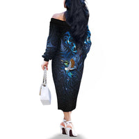 Aotearoa Matariki Family Matching Off The Shoulder Long Sleeve Dress and Hawaiian Shirt Maori Tribal with Silver Fern and Tui Bird Galaxy Style - Polynesian Pride