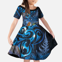 Aotearoa Matariki Family Matching Off Shoulder Maxi Dress and Hawaiian Shirt Maori Tribal with Silver Fern and Tui Bird Galaxy Style - Polynesian Pride
