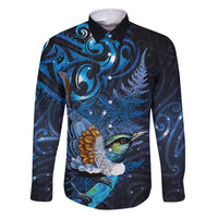 Aotearoa Matariki Family Matching Off Shoulder Maxi Dress and Hawaiian Shirt Maori Tribal with Silver Fern and Tui Bird Galaxy Style - Polynesian Pride