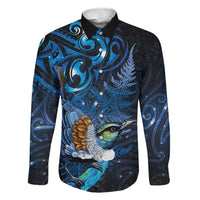 Aotearoa Matariki Family Matching Off Shoulder Short Dress and Hawaiian Shirt Maori Tribal with Silver Fern and Tui Bird Galaxy Style - Polynesian Pride