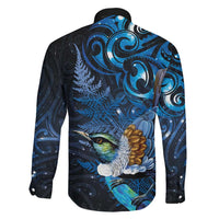 Aotearoa Matariki Family Matching Off Shoulder Short Dress and Hawaiian Shirt Maori Tribal with Silver Fern and Tui Bird Galaxy Style - Polynesian Pride