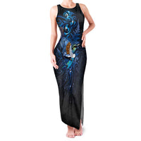 Aotearoa Matariki Family Matching Tank Maxi Dress and Hawaiian Shirt Maori Tribal with Silver Fern and Tui Bird Galaxy Style - Polynesian Pride