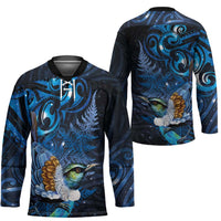 Aotearoa Matariki Hockey Jersey Maori Tribal with Silver Fern and Tui Bird Galaxy Style - Polynesian Pride