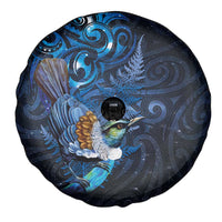 Aotearoa Matariki Spare Tire Cover Maori Tribal with Silver Fern and Tui Bird Galaxy Style - Polynesian Pride