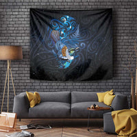 Aotearoa Matariki Tapestry Maori Tribal with Silver Fern and Tui Bird Galaxy Style - Polynesian Pride