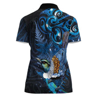 Aotearoa Matariki Women Polo Shirt Maori Tribal with Silver Fern and Tui Bird Galaxy Style LT03 - Polynesian Pride