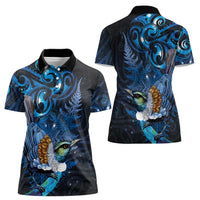Aotearoa Matariki Women Polo Shirt Maori Tribal with Silver Fern and Tui Bird Galaxy Style LT03 - Polynesian Pride