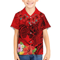 Personalised Hawaii Valentine Day Family Matching Long Sleeve Bodycon Dress and Hawaiian Shirt Couple Love Heart mix Hibiscus and Polynesian Tattoo LT03 Son's Shirt Red - Polynesian Pride
