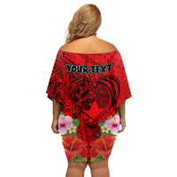 Personalised Hawaii Valentine Day Family Matching Off Shoulder Short Dress and Hawaiian Shirt Couple Love Heart mix Hibiscus and Polynesian Tattoo LT03 - Polynesian Pride