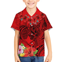 Personalised Hawaii Valentine Day Family Matching Summer Maxi Dress and Hawaiian Shirt Couple Love Heart mix Hibiscus and Polynesian Tattoo LT03 Son's Shirt Red - Polynesian Pride