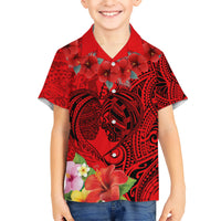 Personalised Hawaii Valentine Day Kid Hawaiian Shirt Couple Love Heart mix Hibiscus and Polynesian Tattoo LT03 Kid Red - Polynesian Pride