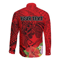 Personalised Hawaii Valentine Day Long Sleeve Button Shirt Couple Love Heart mix Hibiscus and Polynesian Tattoo LT03 - Polynesian Pride