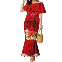 Personalised Hawaii Valentine Day Mermaid Dress Couple Love Heart mix Hibiscus and Polynesian Tattoo LT03 Women Red - Polynesian Pride