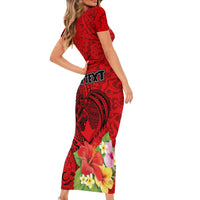 Personalised Hawaii Valentine Day Short Sleeve Bodycon Dress Couple Love Heart mix Hibiscus and Polynesian Tattoo LT03 - Polynesian Pride