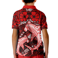 Polynesian Shark Valentine Day Kid Polo Shirt Hibiscus and Tribal Tattoo Red Style LT03 - Polynesian Pride