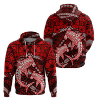 Polynesian Shark Valentine Day Zip Hoodie Hibiscus and Tribal Tattoo Red Style LT03 - Polynesian Pride