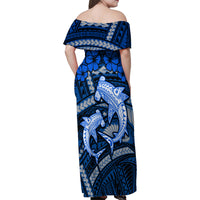 Polynesian Shark Valentine Day Family Matching Off Shoulder Maxi Dress and Hawaiian Shirt Hibiscus and Tribal Tattoo Blue Style LT03 - Polynesian Pride