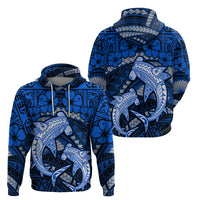 Polynesian Shark Valentine Day Zip Hoodie Hibiscus and Tribal Tattoo Blue Style LT03 - Polynesian Pride