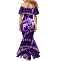 Polynesian Shark Valentine Day Mermaid Dress Hibiscus and Tribal Tattoo Purple Style LT03 - Polynesian Pride