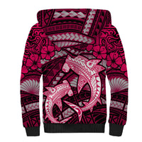 Polynesian Shark Valentine Day Sherpa Hoodie Hibiscus and Tribal Tattoo Pink Style LT03 - Polynesian Pride