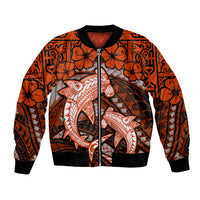 Polynesian Shark Valentine Day Bomber Jacket Hibiscus and Tribal Tattoo Orange Style LT03 Unisex Orange - Polynesian Pride