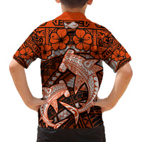 Polynesian Shark Valentine Day Family Matching Off Shoulder Short Dress and Hawaiian Shirt Hibiscus and Tribal Tattoo Orange Style LT03 - Polynesian Pride