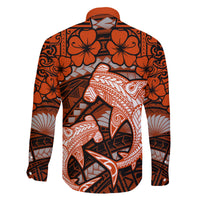 Polynesian Shark Valentine Day Family Matching Tank Maxi Dress and Hawaiian Shirt Hibiscus and Tribal Tattoo Orange Style LT03 - Polynesian Pride