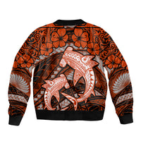 Polynesian Shark Valentine Day Sleeve Zip Bomber Jacket Hibiscus and Tribal Tattoo Orange Style LT03 - Polynesian Pride