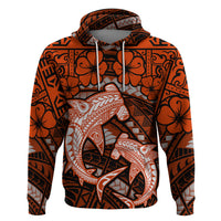 Polynesian Shark Valentine Day Zip Hoodie Hibiscus and Tribal Tattoo Orange Style LT03 Pullover Hoodie Orange - Polynesian Pride