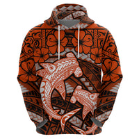 Polynesian Shark Valentine Day Zip Hoodie Hibiscus and Tribal Tattoo Orange Style LT03 - Polynesian Pride