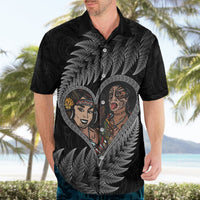 New Zealand Valentine Day Hawaiian Shirt Aotearoa Warrior and Woman Love Heart Maori Pattern LT03 - Polynesian Pride