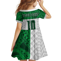 Custom Hawaii Volleyball-Kakau Motif Green Color Family Matching Long Sleeve Bodycon Dress and Hawaiian Shirt