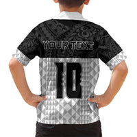 Custom Hawaii Volleyball-Kakau Motif Grayscale Color Family Matching Off Shoulder Short Dress and Hawaiian Shirt