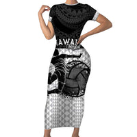 Custom Hawaii Volleyball-Kakau Motif Grayscale Color Family Matching Short Sleeve Bodycon Dress and Hawaiian Shirt