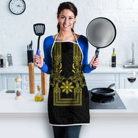 Philippines Barong Style Apron with Polynesian Art and Leaf Motif Black-Gold Color