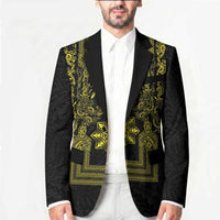 Philippines Barong Style Blazer with Polynesian Art and Leaf Motif Black-Gold Color