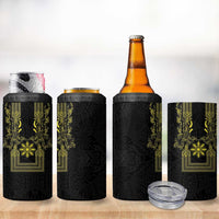 Philippines Barong Style 4 in 1 Can Cooler Tumbler with Polynesian Art and Leaf Motif Black-Gold Color LT03 - Polynesian Pride