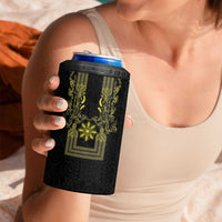 Philippines Barong Style 4 in 1 Can Cooler Tumbler with Polynesian Art and Leaf Motif Black-Gold Color LT03 - Polynesian Pride