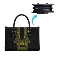 Philippines Barong Style Leather Bag with Polynesian Art and Leaf Motif Black-Gold Color