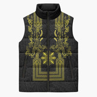 Philippines Barong Style Sleeveless Puffer Jacket with Polynesian Art and Leaf Motif Black-Gold Color LT03 Unisex Black - Polynesian Pride