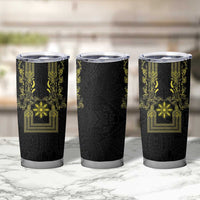 Philippines Barong Style Tumbler Cup with Polynesian Art and Leaf Motif Black-Gold Color LT03 - Polynesian Pride