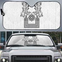 Philippines Barong Style Auto Sun Shade with Polynesian Art and Leaf Motif Black-White Color LT03 White - Polynesian Pride