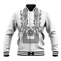 Philippines Barong Style Baseball Jacket with Polynesian Art and Leaf Motif Black-White Color LT03 Unisex White - Polynesian Pride