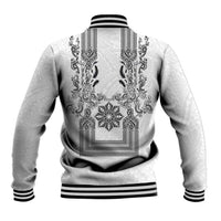 Philippines Barong Style Baseball Jacket with Polynesian Art and Leaf Motif Black-White Color LT03 - Polynesian Pride